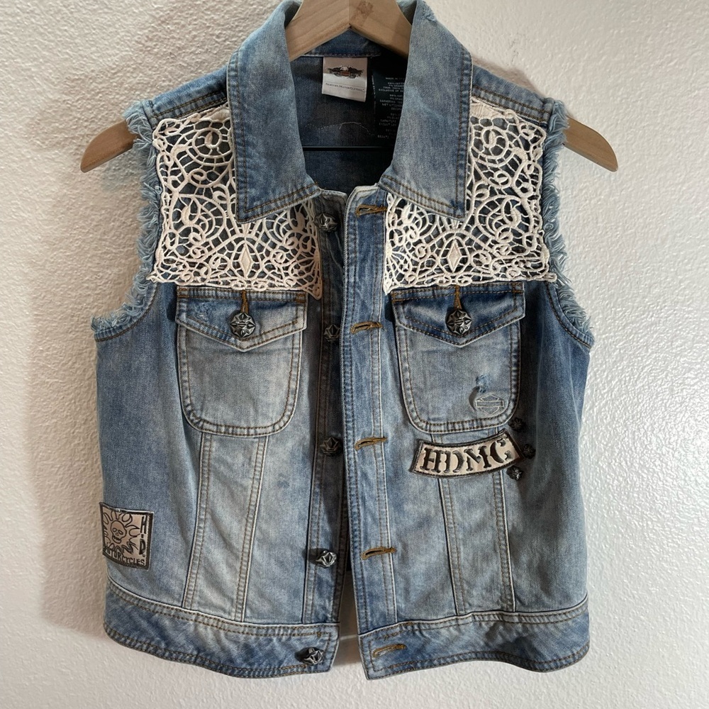 Harley Davidson Denim Skull Vest Women Size M